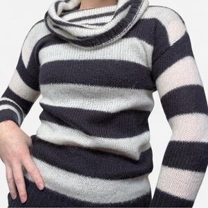 LOFT Black and White Striped Turtleneck Sweater